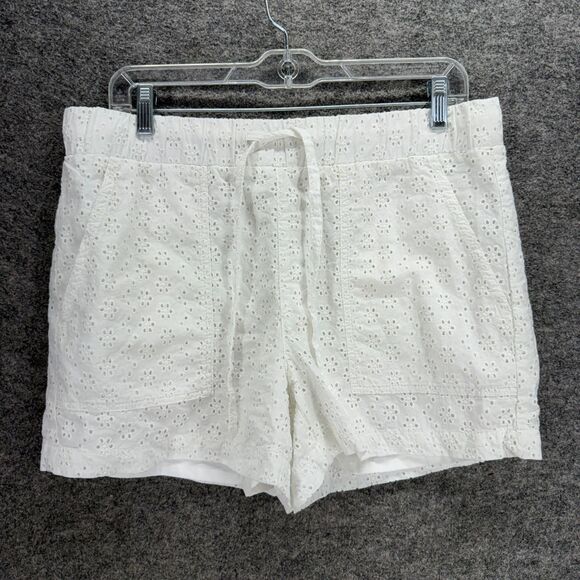 Loft Shorts Women M Medium White Floral Embroidered High Rise Chino Drawstring - Picture 1 of 8